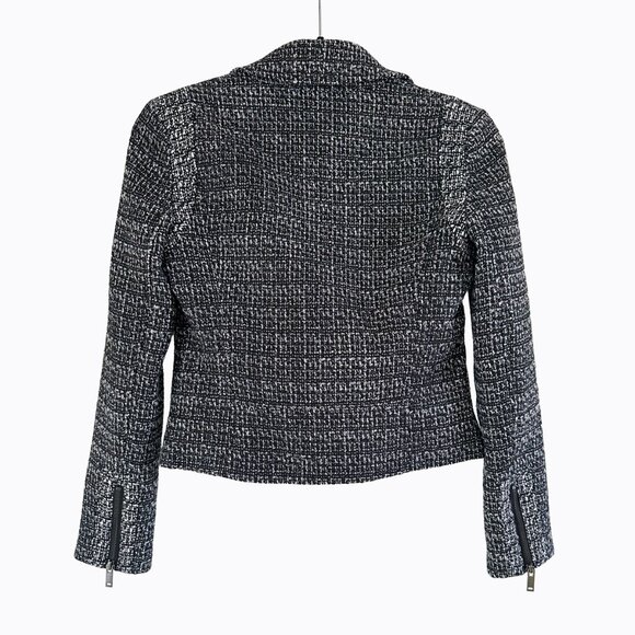 Banana Republic Tweed Moto Jacket Sz 2 Waterfall Front Asymmetrical Zip Academia - Picture 2 of 8
